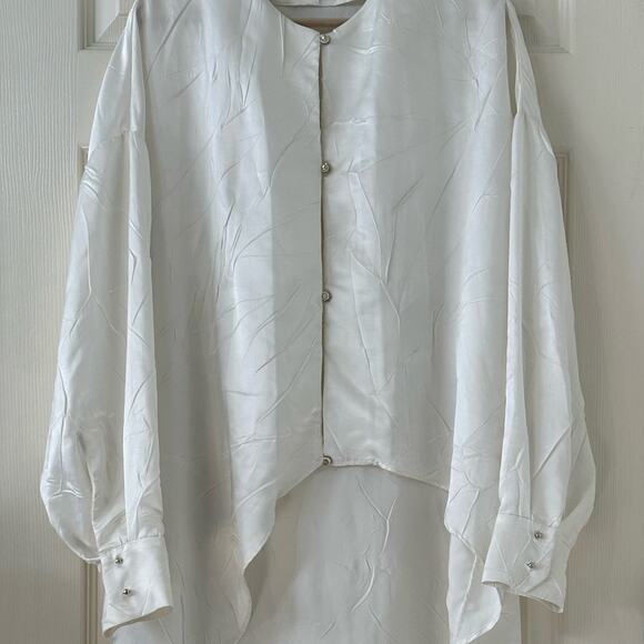 Esteban Cortazar Winter White Crinkled Satin Tunic size FR 34 Designer - Picture 4 of 13